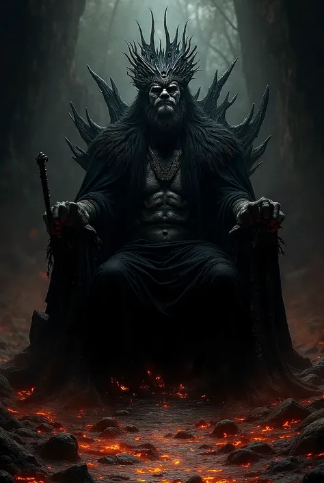 Hades
"A dark and mysterious portrayal of Hades, ruler of the underworld, seated on a black, jagged throne surrounded by a river of fire and souls. He wears a crown made of obsidian and holds a scepter. His expression is calm yet intimidating. Cerberus, th...