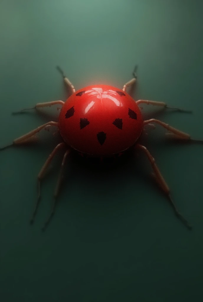 generate image,  9:16, cyberpunk style, do prompt:  A hybrid creature with the round, shiny body of a ladybug,  but with eight long, agile legs like those of a spider . It moves quickly through the web ,  showing black spots on its red back , threatening!