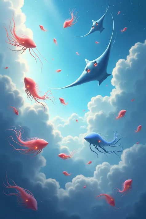 
sea ​​creatures swimming in the sky