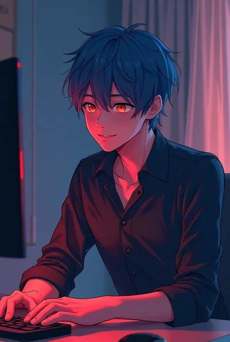  The model is a yandere man in a bedroom at a desk, he is blushing and looking affectionate. {{{best quality}}}, {1man}, depth of field, {game cg},angular face, adult, watercolor on paper, {{{{{{2024 manhwa style}}}}}}, beautiful, sexy, {{{{perfect eyes}}}...