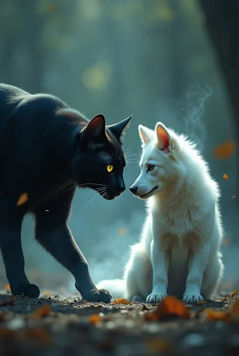 Black Cat And White Dog