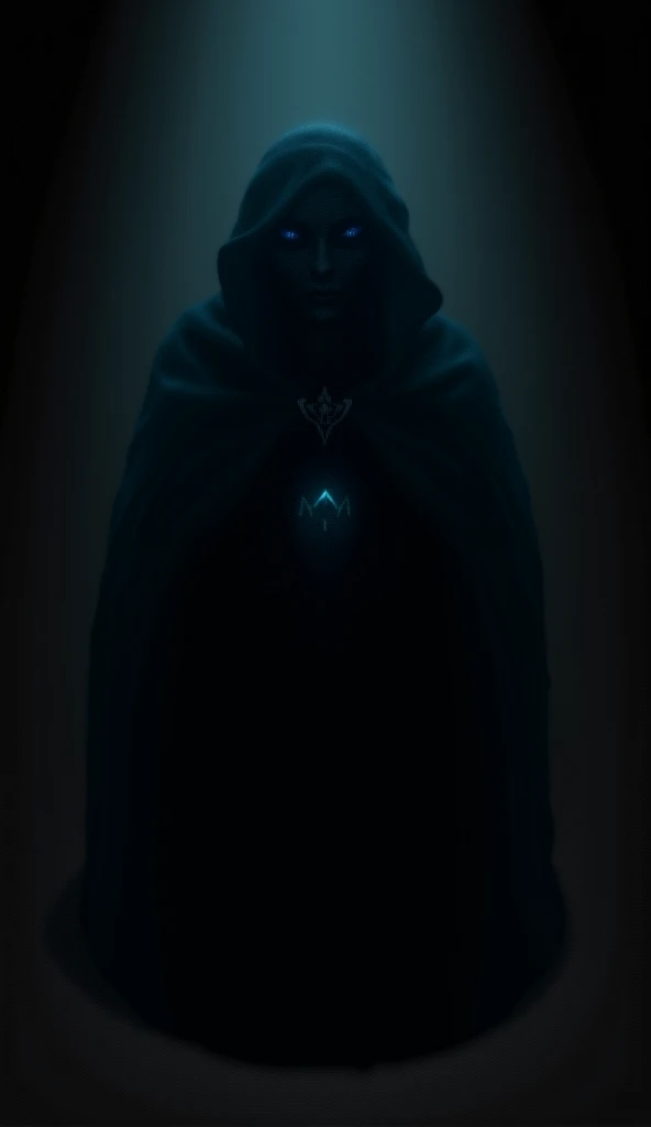 Raven: "A mysterious anthropomorphic raven in a black cloak with a silver brooch, holding a magical amulet inside a dark and shadowy treasure room filled with rare cursed items and glinting treasures, ominous lighting."