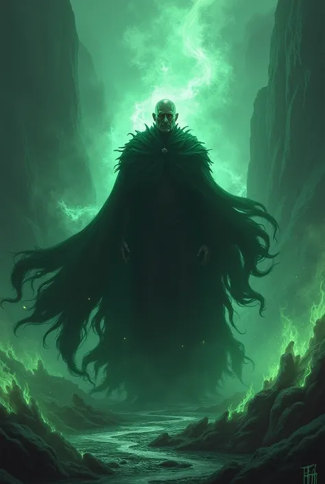 Hades rises from the underworld, his cloak billowing like smoke. He commands a horde of ghostly shades to swarm the giants. The background glows with eerie green and black flames, with the River Styx winding behind him.