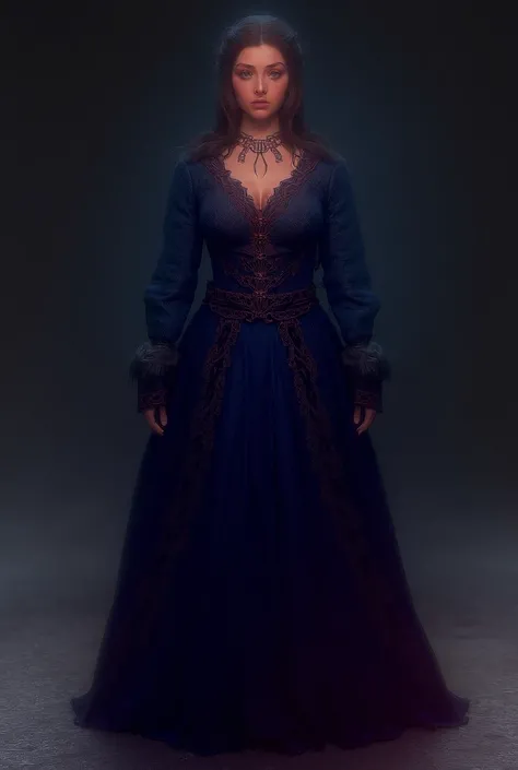 Blue and red dress, fir trimmed and inspired by house stark from game of thrones