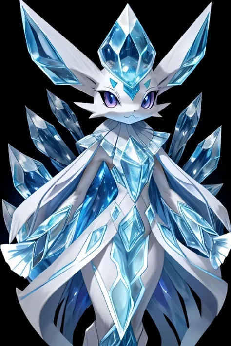  Pokémon、femaleの Pokémon、female、伝説の Pokémon、 Ice Ghost Type 、Noble and mysterious figure 、 A design that exudes elegance and creepiness at the same time 、 } A transparent body with a slim, flowing look with a shine that looks like it was made of ice 、 The ...