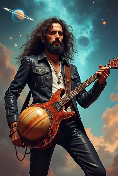 Raul Seixas holding a planetary guitar