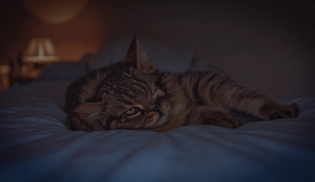  theres a cat lying on a bed with headphones, listening to music at 2 am, listening to music, praise aesthetic, praise, vibrating with the music, Play music , praise feel,  song being played , he is very relaxed, 📷 mungojerrie e rumpleteazer , in my bed, T...