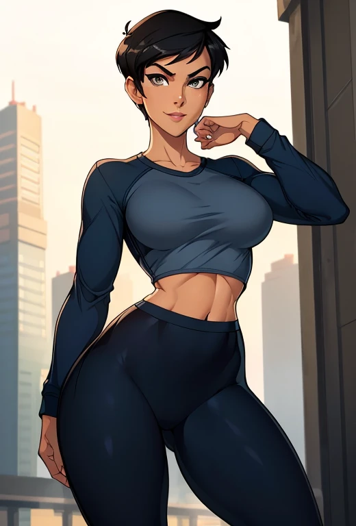 ((ultra quality)), ((masterpiece)), Lois Lane, cute smile, smile, ((black short hair tomboy hairstyle)), (Beautiful face), (beautiful female lips), (), charming, ((sexy facial expression)), (light skin color), (light skin), glare on the body, ((detailed be...