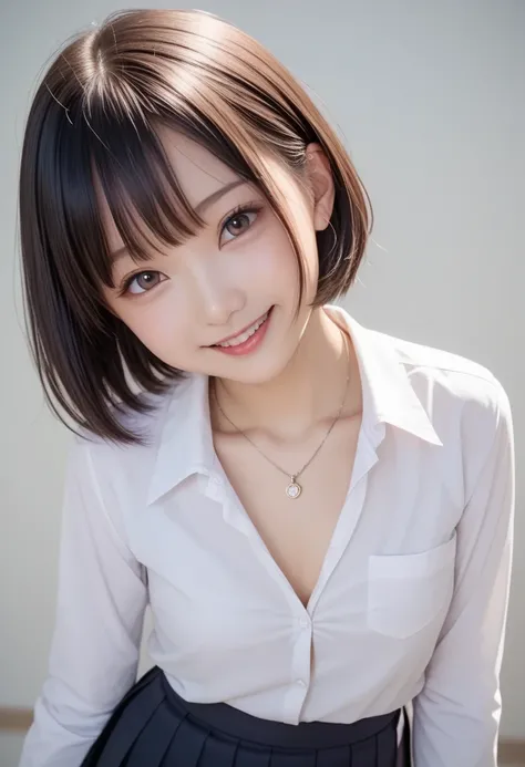  Japanese、 girl 、Junior high school students、Age 15、Young face、round face、 school uniform、Let your bangs down、 white dress shirt、Open the second button of your shirt、 shirt、 I Can See My Chest 、Open the front of the shirt wide to reveal the inner shirt、 sm...