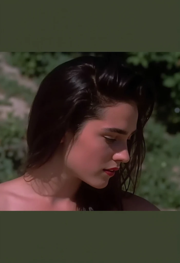 1girl, Jennifer Connelly at age 15, she is enjoying night swimming alone in a lake., her beautiful profile, she wears a white bikini., natural cleavage, at night, serene atmosphere, dramatic lighting, high contrast, vivid colors, extreme detail, (4k, 8k, h...