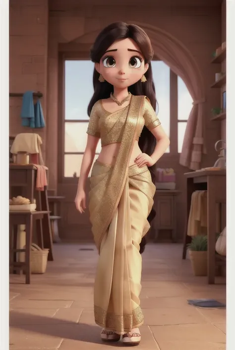 A young beautiful woman wear a saree
Generate in cinematic 3d cartoon style