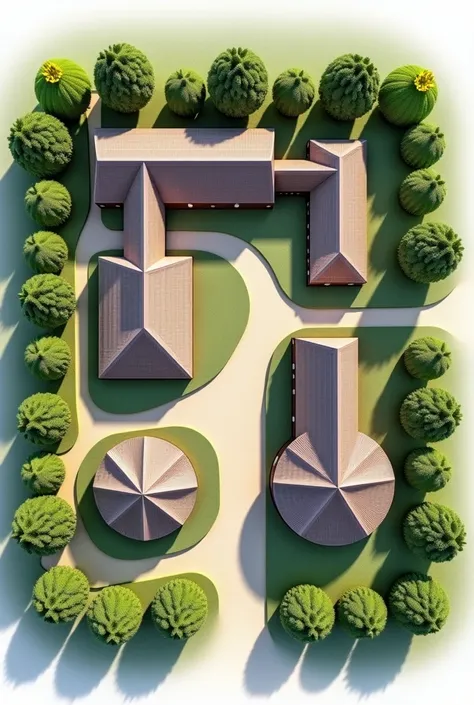  generating a building floor plan layout ，Different round or oval modules used， These modules do not form a single building ，Instead, multiple ,  proposed , Non-modern style,  but are more sustainable and environmentally friendly ， rural agricultural resea...