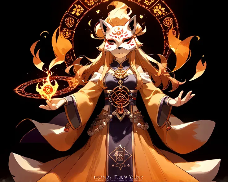  1 girl,Alone,,  Official Art, unity 8k wallpaper,  Ultra Details,  beautiful and aesthetic,  beautiful, masterpiece,  top quality ,, Fox Witch, Fox Mask, Haori,  Foxfire Spell, Fox&#39;s Charm, conversion,