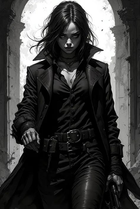 Panel 2: A dark background begins to invade the scene ,  as if pulling the reader into a dream . . Based on the text above, create a black and white noir comic style image keeping the same seed as the black and white character noir and keeping the same see...