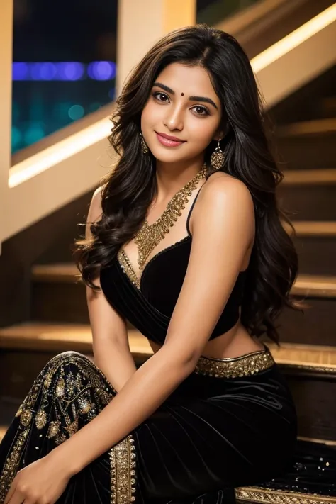 Beautiful ,23 years young Indian girl healthy, confidential looking,8k,realistic, raw photo,dark brown hair,fair skin, indian,long hair,clear facial features,, very detailed, 23years old, innocent face, natural wavy hair, high resolution, masterpiece, best...