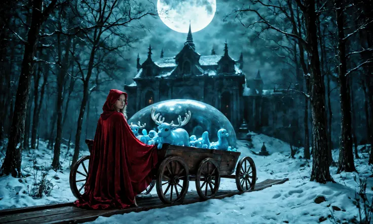 a cute woman, moon witch, age 20, amazing butt, extensive tattoos, sheer dark gown with intricate blue silver embroidery, no underwear, exotic hairstyle, sultry and menacing expression, snowy moon temple, beautiful detailed eyes, beautiful detailed lips, e...