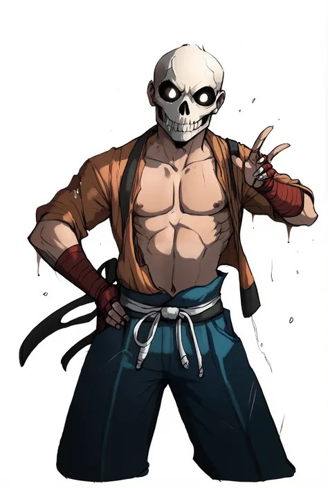 Roni ,samurai, stronger,skull face,thin body,pale skin