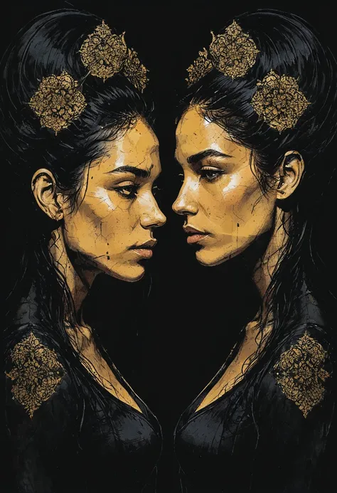 Solid black dark background, [: Blooming filigree: 6] rising couples [in the form of decaying (female profile: 0.4) :: 4], masterpiece of Anna Dittman, Dan Hiller, Jean Nouvel, Dark Art, Juperity 