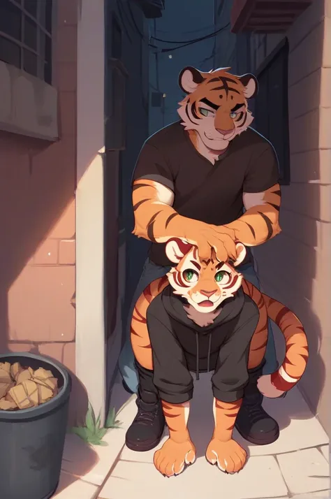 Standing doggy , clothed , In the back alley , furry tiger