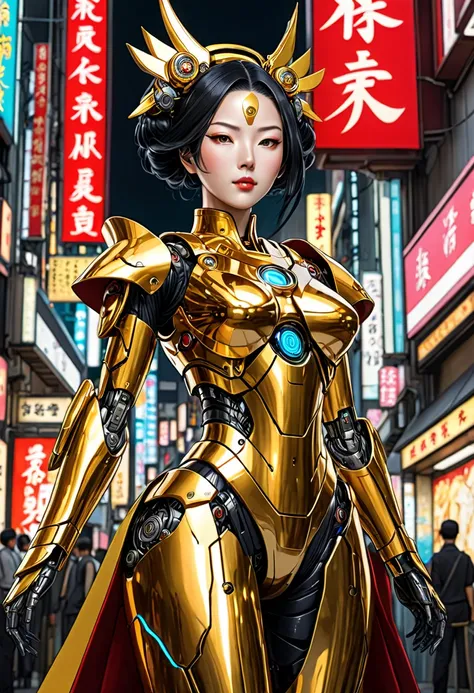 maiko Queen of GOD and gold aora, woman Cyborg in neo tokyo, Near Future, gold Omnibus, full body AI Latest Technology, Hope for the Future, K Latest Technology, Amazing, Cool, A Mass of Hope ((Masterpiece, Best Quality, 8K))
