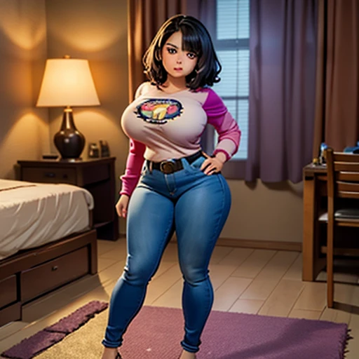 Dark nightmarish movie style, a petite cute shy innocent slightly chubby with monstously huge fat size breasts Mexican nerdy emo teen, short volumetric hair, beautiful detailed brown eyes, cutely detailed lips, super cute highly detailed eyes and face, rou...