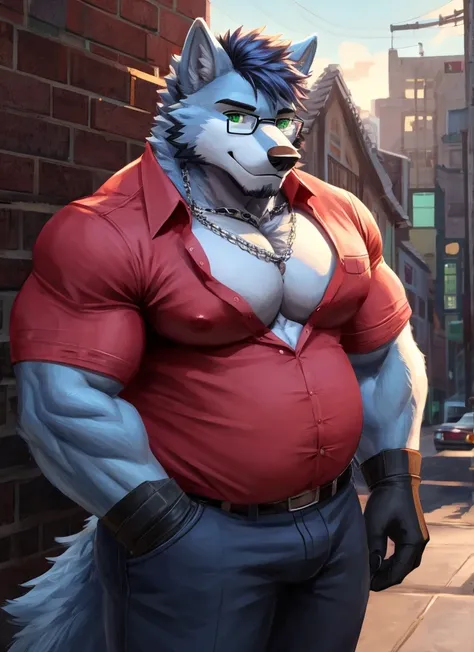 ((Ultra High Quality)), ((masterpiece)), ((Ultra detailed)), ((4k)).

Solo , Anthro , Wolf , Handsome Anthro Wolf  , Light Blue Wolf , Light Blue Fur , Black Short Hair  , Handsone , Good Looking , Green Eyes ,(Eyes Details), Glasses , Adult Ages , Massive...