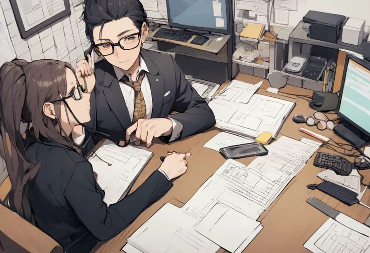  in a suit、At work、Telephone、Telephone対応、Glasses