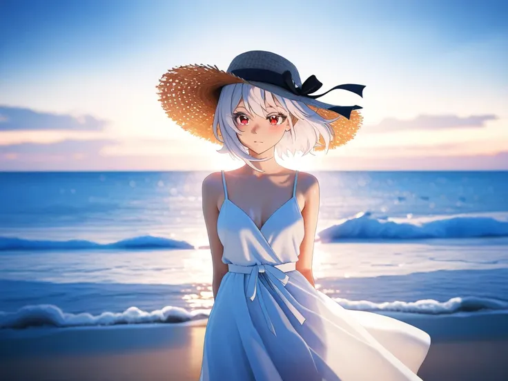 Semi 3D anime with smooth oily skin and realistic lighting, ray tracing, rtx on, high quality professional blender render, anime poster illustration, professional artwork, masterpiece, 8k ultra hd, pretty girl with white hair and white eyelashes, ruby red ...