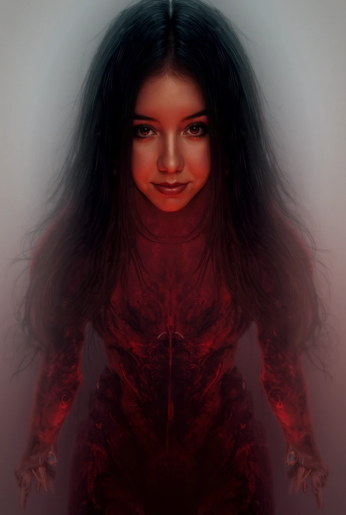 High resolution 4k image , HD,  the girl in the photo must have smooth and long black hair, long red nails,  and must be wearing a superhero outfit  