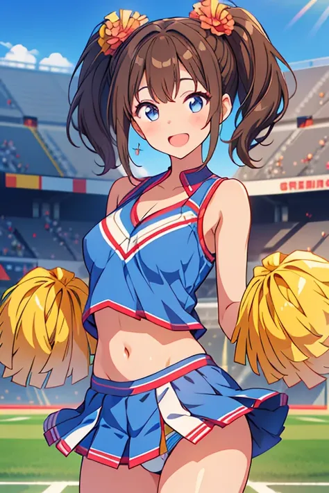 Megumi Amano、Shiny brown hair, Twin tails, Beautiful Blue Eyes、Small waist、Small breasts、Modest chest、smile、Sparkling eyes, (fine grain)、Very fine eye、Highly detailed face, Highly detailed eyes, Cowboy Shot、


Only one female, support, Dancing, (Dynamic po...