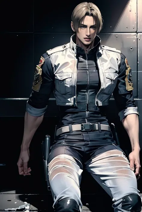  (High resolution CG), ( top quality ), (High resolution CG), ( top quality ), Leon S. Kennedy has a beautiful body, SWAT Clothing, Handsome and cool young man, Slim and Muscular, Large breasts, Peeing, My crotch is wet, Embarrassed, high quality