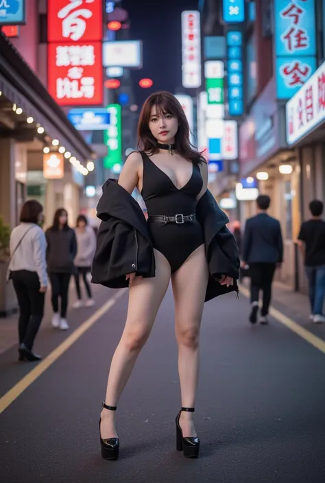 beautiful japanese 30 years old, busty, in the street