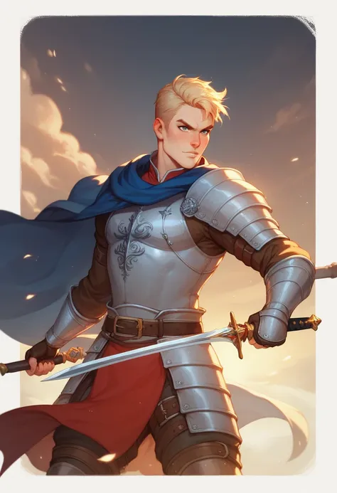 Create an image of an adult male warrior in a medieval fantasy setting, highlighting the One-Weapon Fighter fighting style. The warrior wields a longsword or saber with a precise and determined stance, while his other hand is relaxed or resting on an acces...