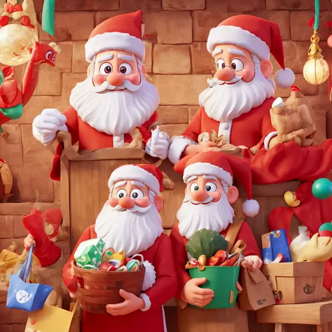   Santa Claus  、  wonderful world 、  brightly colored 、 shopping、 shopping、I have a shopping basket、smile、  red hat  、  red clothes、Whitebeard