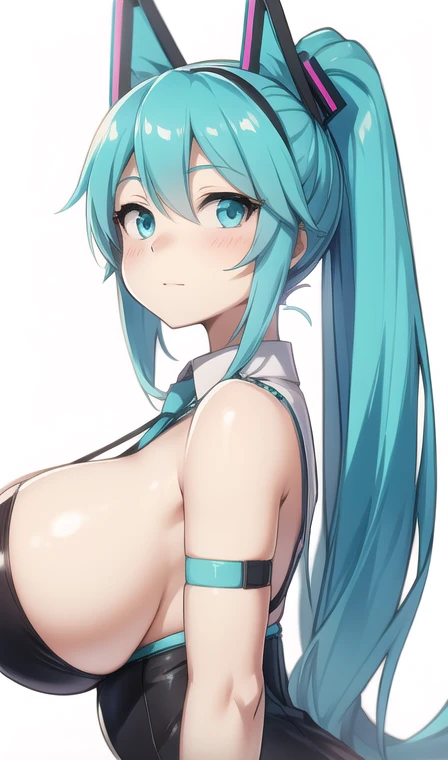 Sketches of Hatsune Miku with detailed gigantic breasts 