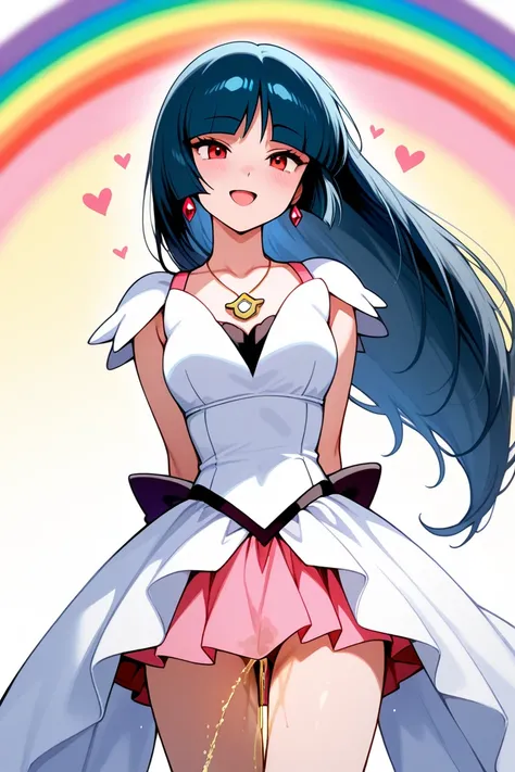 necklace, magical girl, rainbow, hearts, happy,arms behind back,peeing,sabrina,masterpiece,pokemon,