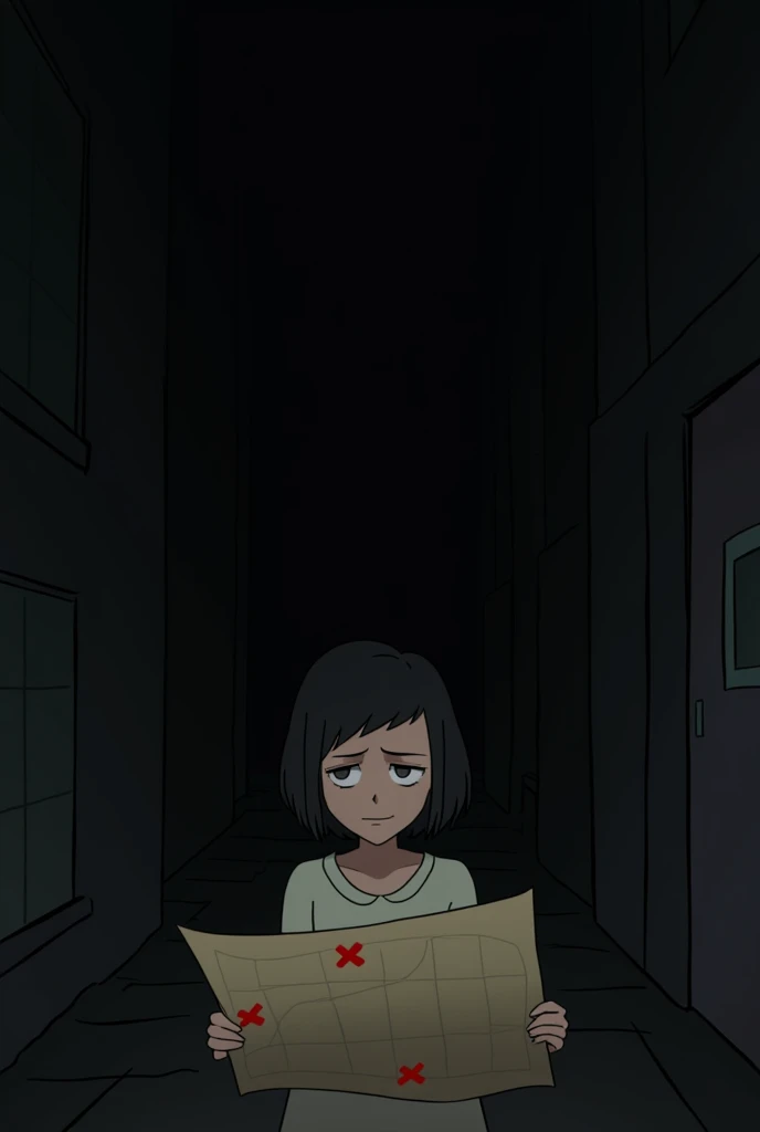 Scene 9: Cliffhanger Ending
Location: The alleyway, fading to black.
Animation:
The Mother looks at the map, and the camera zooms in on her face. Her expression changes from confusion to determination as she realizes the significance of the map.
The camera...