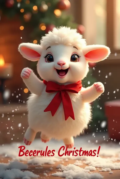  Give me a Christmas image with a lamb jumping for joy and say " Merry Christmas "  in Spanish, this image that references or advertises sublimation services 