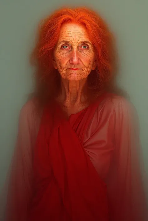 Create an image of an old woman with red hair and a red dress and with the Argentinian flag on her side 