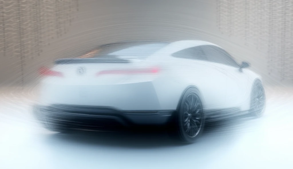 "Create a photorealistic image of the 2025 Honda Prelude, painted in a pristine shiny white color. This sleek and large sedan should be captured in a full back profile, emphasizing its angular sporty design and modified, sleek backlights. The rear should p...