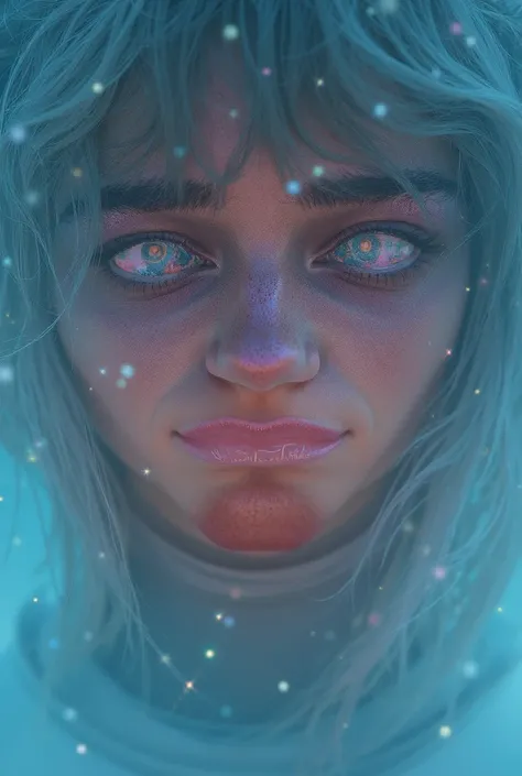 (Close-up of a better masterpiece:1.5)0.9], (Space and astronauts:1.2) (Messy silver hair:1.1) (Heterochromia xanthochromia and blue eyes:1.2) (Space Helmet:1.0) (Colored stars in the eyes:1.0) (A radiant glow:1.1) (thick lips:0.9)