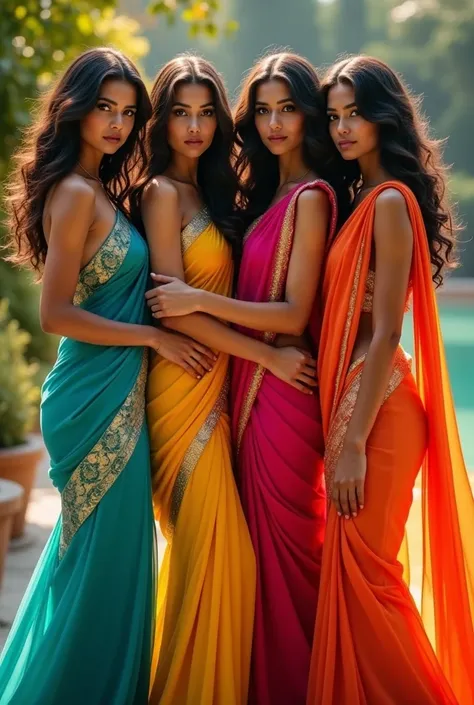 4 hot sexy girls who are in different colour saree.