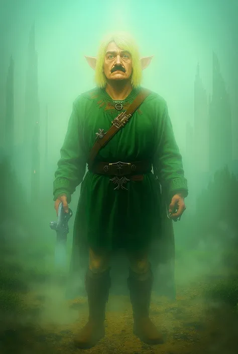 Generate an image of Hitler wearing a Zelda costume 