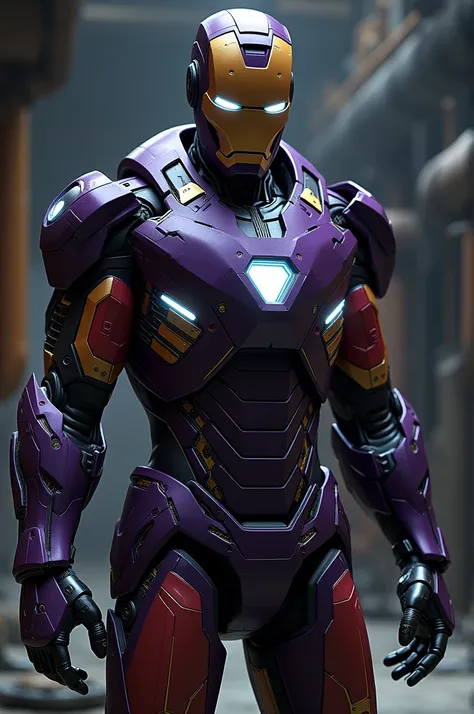 The Ironman costume, purple, black and red color pallet