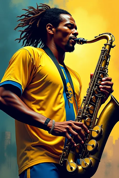 Ronaldinho Gaúcho playing the saxophone 