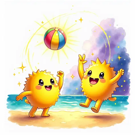 Create a vibrant, hand-drawn watercolor and ink-style illustration of Quarky, a cheerful and dynamic character with a perfectly round body that radiates neon yellow (#f4d03f), soft, fuzzy fur texture, and a glowing aura that gives him a playful and energet...