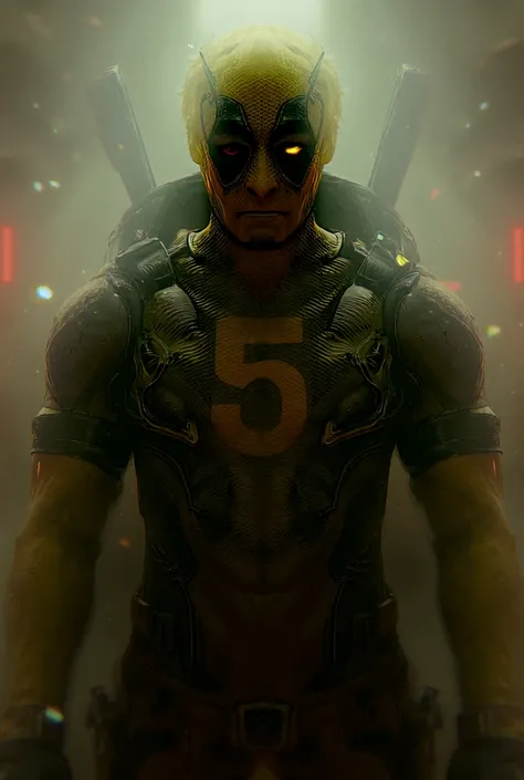 Deadpool in green suit and number 5 in his chest 