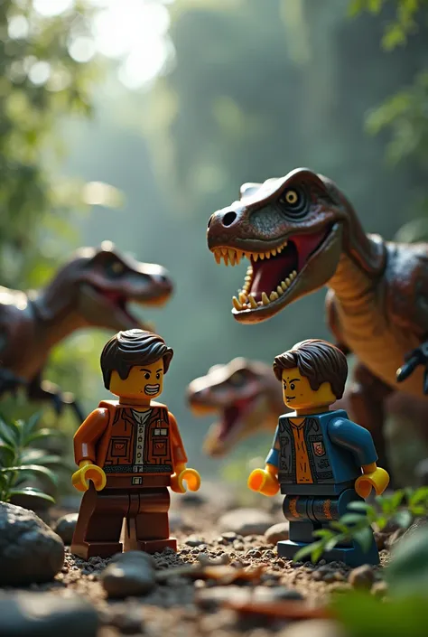 Create a LEGO JurasiscWorld Posees scenario, intense,  great image ,  super realistic 