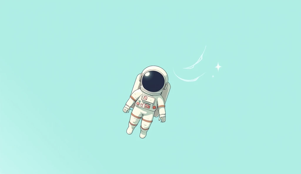 Anime style illustration of a floating astronaut in a retro, minimalist aesthetic that gives off a relaxed vibe, feel free to create something eye-catching using a plain light blue background.