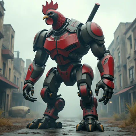 real giant Robot Hen cover with Deadpool costume